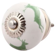 Forest Green Running Rein Deer Pattern Ceramic Cabinet Knob