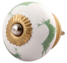Forest Green Running Rein Deer Pattern Ceramic Cabinet Knob