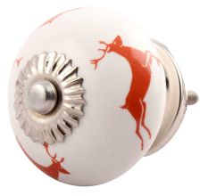 Brick Red Running Rein Deer Pattern Ceramic Drawer Knob
