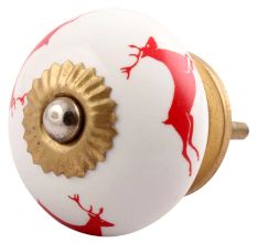 Red Running  Rein Deer Pattern Ceramic Cabinet Knob Online