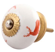 Brick Red Standing Rein Deer Pattern Ceramic Drawer Knob Online