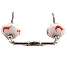 Brick Red Running Rein Deer Pattern Ceramic Bridge Handle