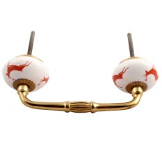 Brick Red Running Rein Deer Pattern Ceramic Bridge Handle
