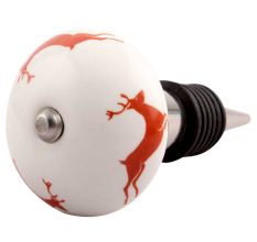 Brick Red Runing Rein Deer Pattern Ceramic Wine Stopper