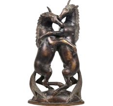 Two Horses Fighting Bronze Statue
