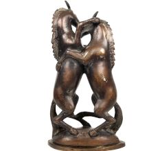 Two Horses Fighting Bronze Statue