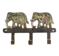 Elephant Design 3 Brass Hooks