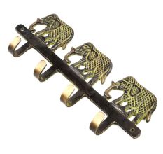 Elephant Design 4 Brass Hooks