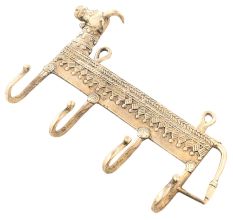 Dhokra Brass Cow Shaped Key 4 Wall Hooks