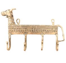 Dhokra Brass Cow Shaped Key 4 Wall Hooks