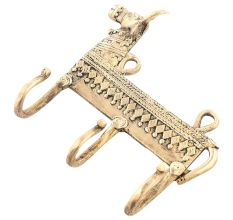 Dhokra Brass Cow Shaped Key 3 Wall Hooks