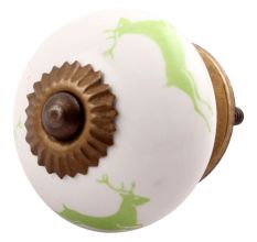 Pea Green Running Rein Deer Pattern Ceramic Cabinet Knob Online 