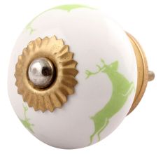 Pea Green Running Rein Deer Pattern Ceramic Cabinet Knob Online 