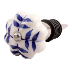 Blue Leaf Medium Ceramic Wine Stopper