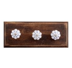 Blue Flower Medium Ceramic Wooden Hooks
