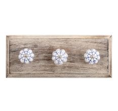 Blue Flower Medium Ceramic Wooden Hooks