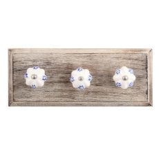 Blue Dahalia Medium Ceramic Wooden Hooks