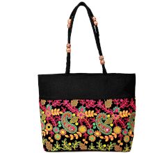 Boho Black Paiseley Embroidery Shoulder Bag