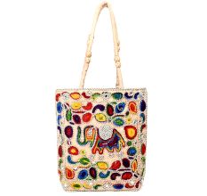 White Elephant Design Seed Beaded Hand Bag