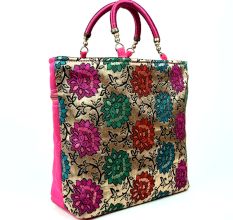 Floral Brocade Party Bag Pink Handbag 