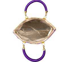 Purple Hand Bag - Peacock Feather with Zari