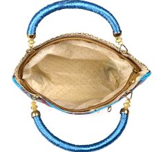 Sky Blue Hand Bag - Peacock Feather with Zari