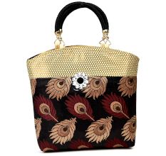 Black Hand Bag - Peacock Feather with Zari