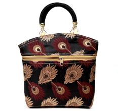 Black Hand Bag - Peacock Feather with Zari