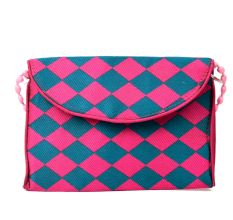 Pink Blue Checkered Handmade Cotton Bag