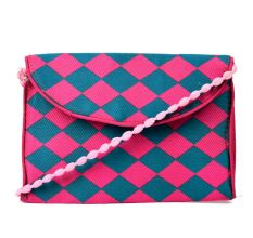 Pink Blue Checkered Handmade Cotton Bag