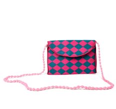 Pink Blue Checkered Handmade Cotton Bag