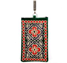 Dark Green Velvet Embroidered Coin Mobile Mini Shoulder Bag