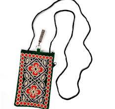 Dark Green Velvet Embroidered Coin Mobile Mini Shoulder Bag