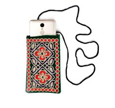 Dark Green Velvet Embroidered Coin Mobile Mini Shoulder Bag