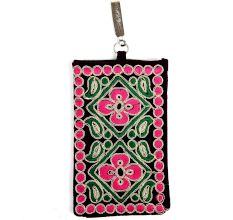 Brown Velvet Embroidered Coin Mobile Mini Shoulder Bag