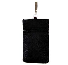 Brown Velvet Embroidered Coin Mobile Mini Shoulder Bag