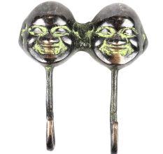 Brass Laughing Buddha Dual Hooks with Patina