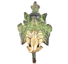 Brass Patina Ganesha Face Wall Hooks