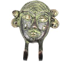 Bronze Tribal Face Dual Wall Hooks Patina Rich