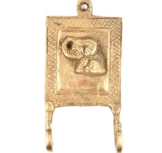 Golden Frame Elephant Solid Brass Dual Wall Hooks