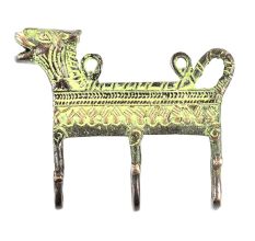 Brass Lion Face Three Wall Hooks