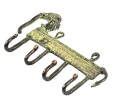 Bronze Tribal Elephant Four Wall Hooks