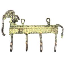 Bronze Tribal Elephant Four Wall Hooks