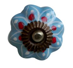 Turquoise Blue Red Polka Drawer Knob