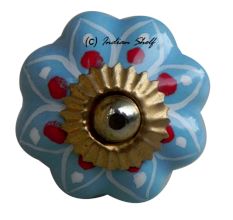 Turquoise Blue Red Polka Drawer Knob