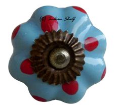 Sky Blue Red Polka Dresser Knob