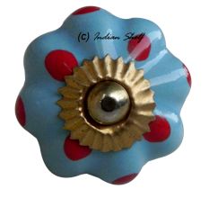 Sky Blue Red Polka Dresser Knob