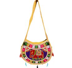 Round Elephant Hand Embroidered Sling Bag