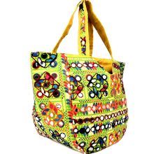 Green Banjara Shoulder Bag Coin Mirror Patchwork