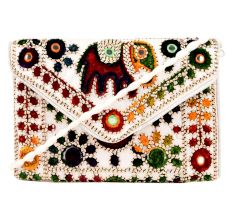 White Elephant Embroidery Banjara Clutch